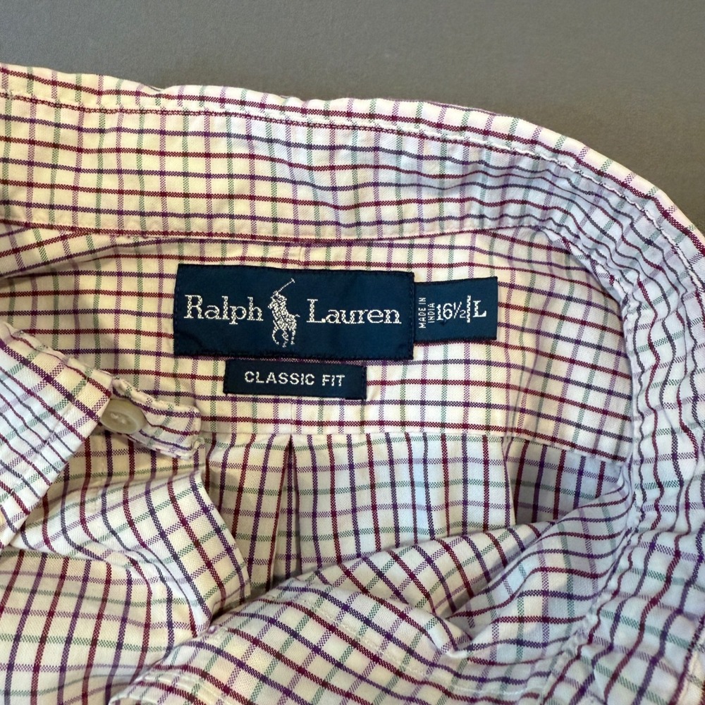 Ralph Lauren Classic Fit Plaid Button-Down Shirt Sz 16.5/34 Burgundy Check - Picture 7 of 13